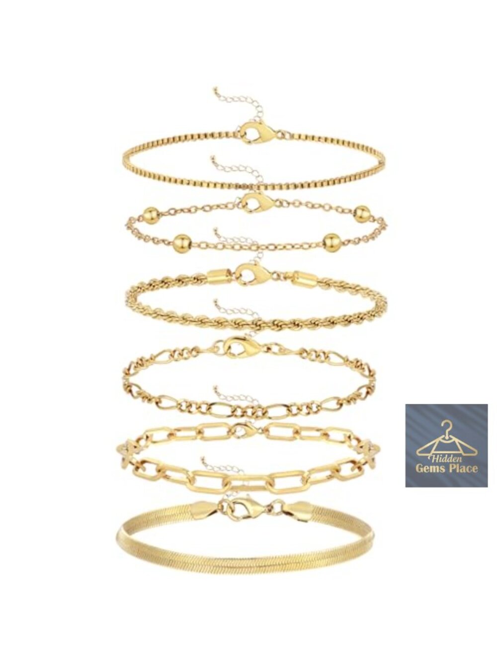 6-Piece Waterproof 14K Gold Plated Fashion Stackable Bracelet Set